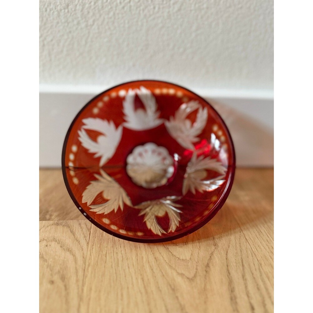 Vintage Bohemian Ruby Red Cut Glass Decorative Candy Dish